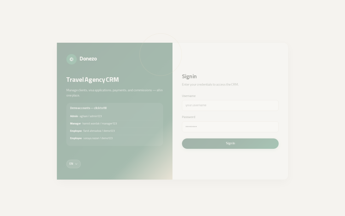 Donezo Travel CRM interface preview